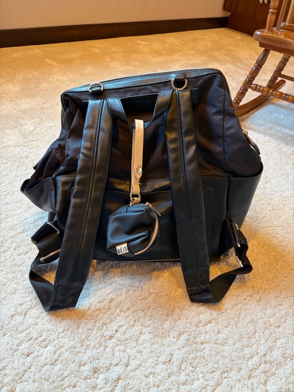 BEIS Black Baby Bag Backpack with Front Zip Pocket - Picture 2 of 6